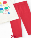 Conjunto para niña con camiseta de medusas, leggings rojos y Conjunto para niña con camiseta de medusas, leggings rojos y