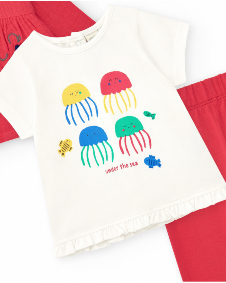 Conjunto para niña con camiseta de medusas, leggings rojos y Conjunto para niña con camiseta de medusas, leggings rojos y