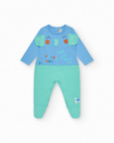 Pelele azul y verde para niño con estampado de elefante y Pelele azul y verde para niño con estampado de elefante y