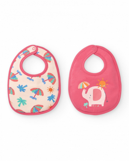 Pack de dos baberos para niña rosa con estampados de elefantes Pack de dos baberos para niña rosa con estampados de elefantes