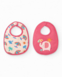 Pack de dos baberos para niña rosa con estampados de elefantes Pack de dos baberos para niña rosa con estampados de elefantes