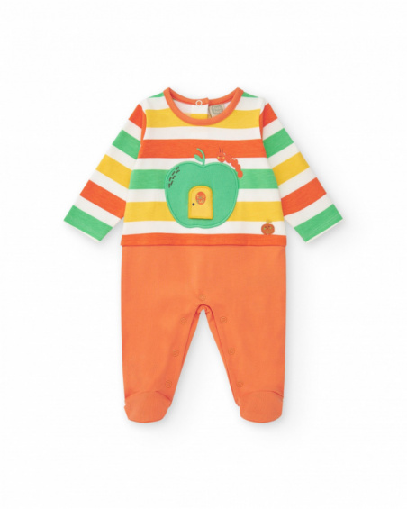 Pelele de punto para niño a rayas con aplique de manzana y