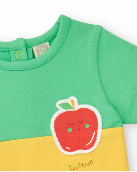 Conjunto para niño en verde y amarillo con camiseta bordada de Conjunto para niño en verde y amarillo con camiseta bordada de