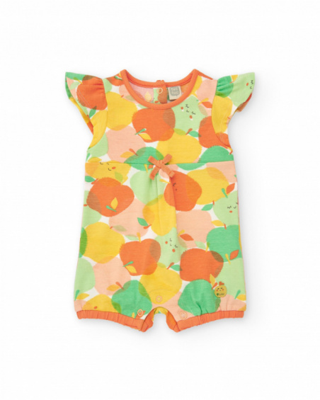 Pelele de punto para niña con estampado de frutas y volantes Pelele de punto para niña con estampado de frutas y volantes