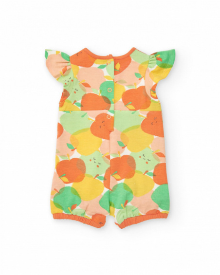 Pelele de punto para niña con estampado de frutas y volantes Pelele de punto para niña con estampado de frutas y volantes