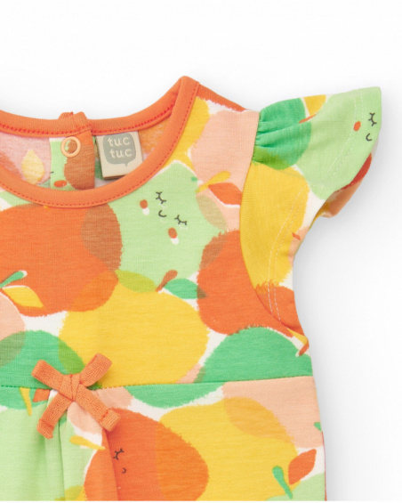 Pelele de punto para niña con estampado de frutas y volantes Pelele de punto para niña con estampado de frutas y volantes