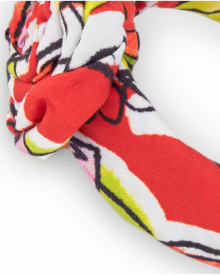 Diadema rígida blanca para niña con diseño floral en rojo