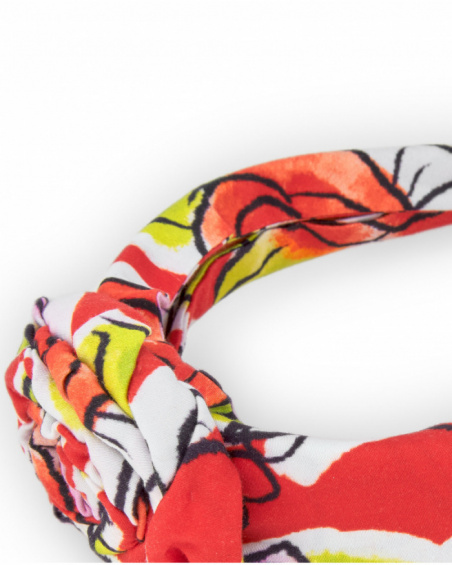 Diadema rígida blanca para niña con diseño floral en rojo