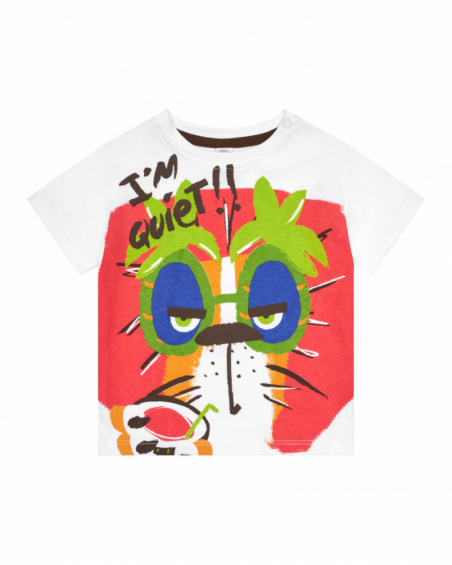 Camiseta blanca para niño con tigre y frase "I'm quiet!!" Camiseta blanca para niño con tigre y frase "I'm quiet!!"