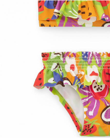 Bikini para niña con estampado de frutas y detalles fruncidos Bikini para niña con estampado de frutas y detalles fruncidos
