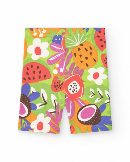 Legging corto lila para niña con estampado tropical