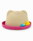 Gorro de rafia beige para niña con ribete rosa y orejas Gorro de rafia beige para niña con ribete rosa y orejas