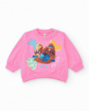 Sudadera rosa de felpa para niña con cuello redondo y puños Sudadera rosa de felpa para niña con cuello redondo y puños