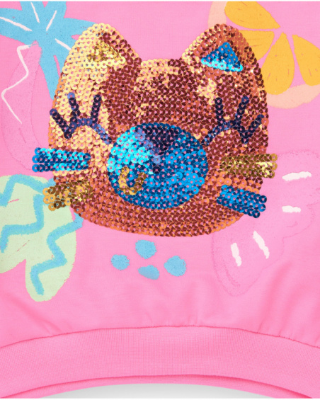 Sudadera rosa de felpa para niña con cuello redondo y puños Sudadera rosa de felpa para niña con cuello redondo y puños