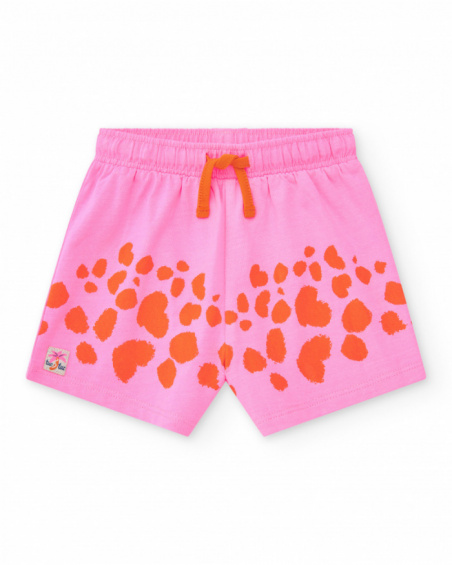 Short rosa para niña con estampado de manchas naranjas y Short rosa para niña con estampado de manchas naranjas y