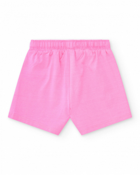 Short rosa para niña con estampado de manchas naranjas y Short rosa para niña con estampado de manchas naranjas y