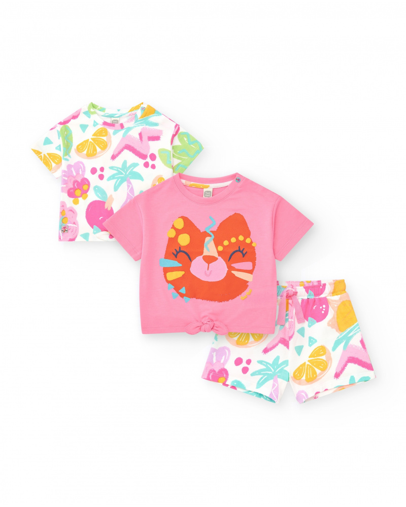 Conjunto para niña con dos camisetas y shorts estampados