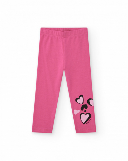 Leggings de punto para niña en color rosa con estampado tropical Leggings de punto para niña en color rosa con estampado tropical