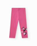 Leggings de punto para niña en color rosa con estampado tropical Leggings de punto para niña en color rosa con estampado tropical