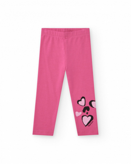 Leggings de punto para niña en color rosa con estampado tropical Leggings de punto para niña en color rosa con estampado tropical
