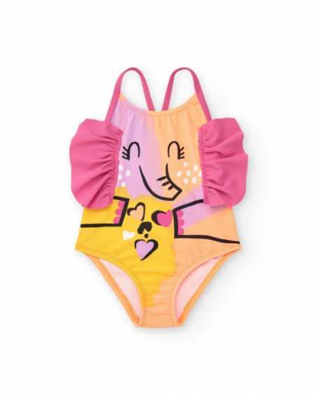 Bañador para niña en rosa con elefante y corazones Bañador para niña en rosa con elefante y corazones