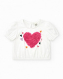Camiseta para niña en blanco con mangas abullonadas y fruncido Camiseta para niña en blanco con mangas abullonadas y fruncido