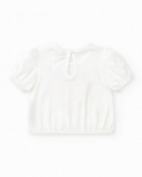 Camiseta para niña en blanco con mangas abullonadas y fruncido Camiseta para niña en blanco con mangas abullonadas y fruncido