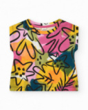 Camiseta para niña en blanco con flores y cierre en el hombro Camiseta para niña en blanco con flores y cierre en el hombro