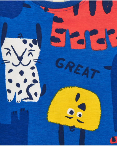 Camiseta para niño en azul con estampado natural y cierre en el Camiseta para niño en azul con estampado natural y cierre en el