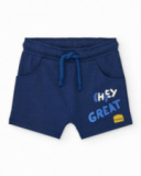 Pantalón corto para niño en azul con frase "HEY GREAT" Pantalón corto para niño en azul con frase "HEY GREAT"