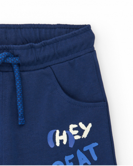 Pantalón corto para niño en azul con frase "HEY GREAT"