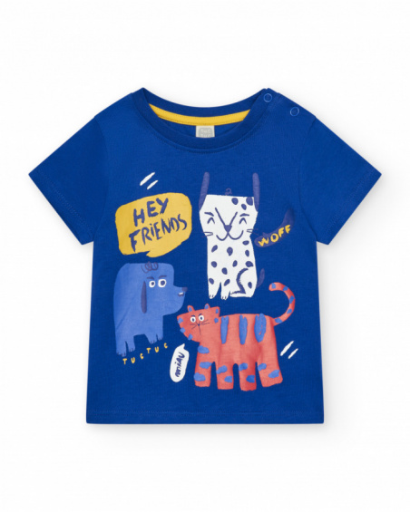 Camiseta para niño en azul con animales y cierre en el hombro Camiseta para niño en azul con animales y cierre en el hombro