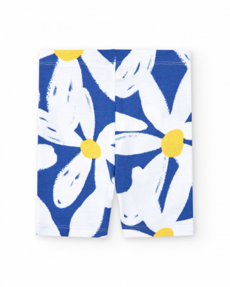 Legging ciclista para niña en blanco con flores azules y Legging ciclista para niña en blanco con flores azules y