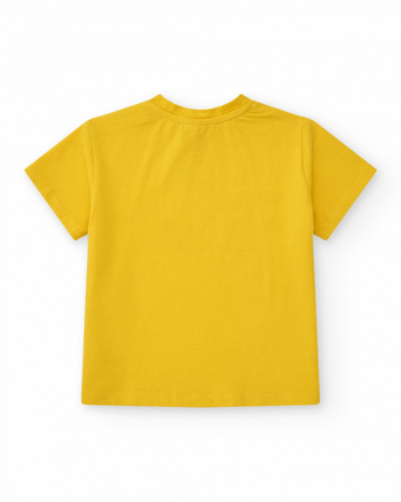 Camiseta para niña en amarillo con gato y flor azul Camiseta para niña en amarillo con gato y flor azul