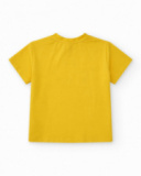 Camiseta para niña en amarillo con gato y flor azul Camiseta para niña en amarillo con gato y flor azul
