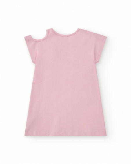 Vestido para niña en rosa con arcoíris y botones en el cuello Vestido para niña en rosa con arcoíris y botones en el cuello