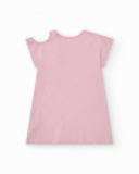 Vestido para niña en rosa con arcoíris y botones en el cuello Vestido para niña en rosa con arcoíris y botones en el cuello