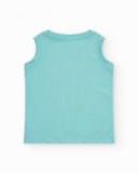 Camiseta sin mangas para niño en azul con palmeras y tiburón Camiseta sin mangas para niño en azul con palmeras y tiburón