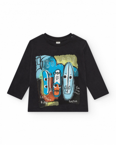 Camiseta sin mangas para niño en azul con estampado Camiseta sin mangas para niño en azul con estampado