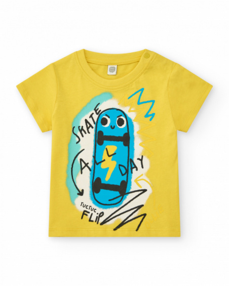 Camiseta para niño en amarillo con patinete y frase "SKATE ALL Camiseta para niño en amarillo con patinete y frase "SKATE ALL
