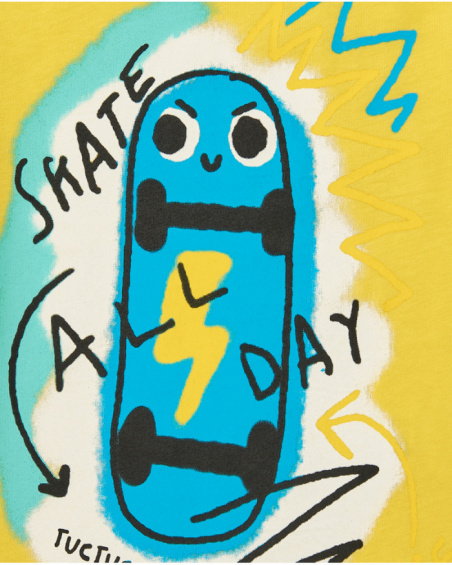 Camiseta para niño en amarillo con patinete y frase "SKATE ALL Camiseta para niño en amarillo con patinete y frase "SKATE ALL