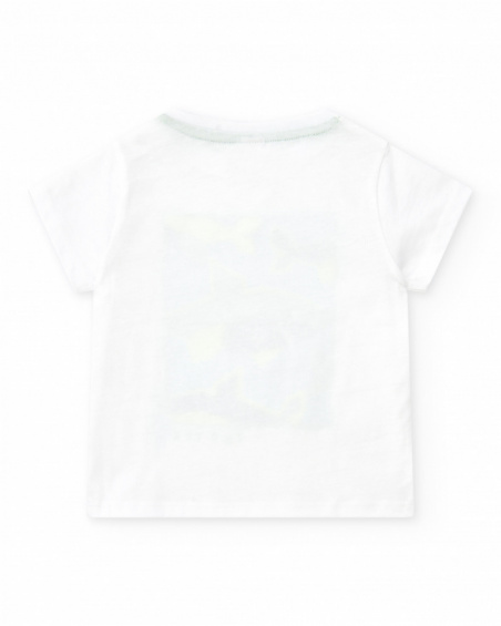 Camiseta para niño en blanco con tiburones en verde y azul