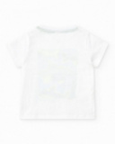 Camiseta para niño en blanco con tiburones en verde y azul Camiseta para niño en blanco con tiburones en verde y azul
