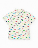 Camisa para niño en blanco con tiburones multicolor Camisa para niño en blanco con tiburones multicolor