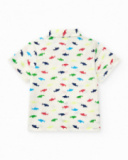 Camisa para niño en blanco con tiburones multicolor Camisa para niño en blanco con tiburones multicolor