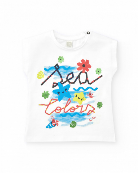 Camiseta para niña en blanco con estampado marino y frase "Sea