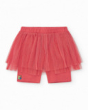 Legging para niña en rosa con capa de tul y cintura elástica Legging para niña en rosa con capa de tul y cintura elástica