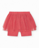 Legging para niña en rosa con capa de tul y cintura elástica Legging para niña en rosa con capa de tul y cintura elástica