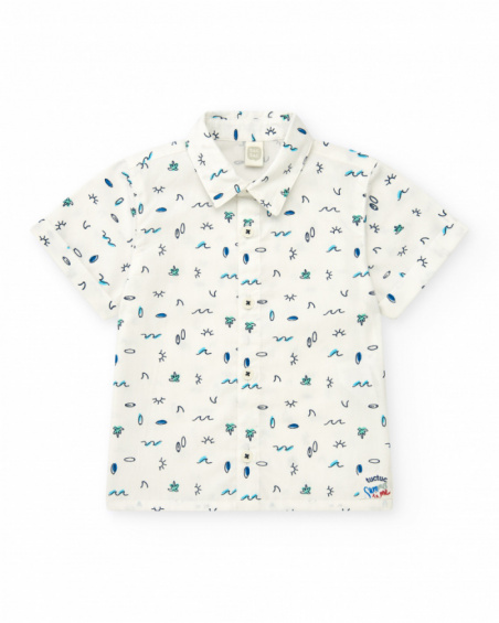 Camisa de plana para niño en blanco con estampado tropical en
