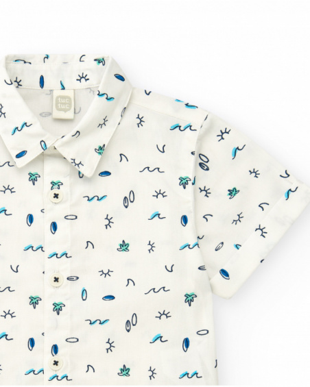 Camisa de plana para niño en blanco con estampado tropical en